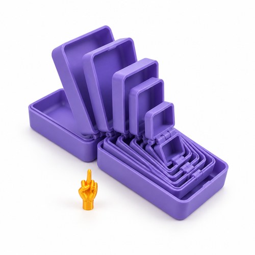 Merry Flipmas purple six-layer prank gift box with its tiny middle-finger hand